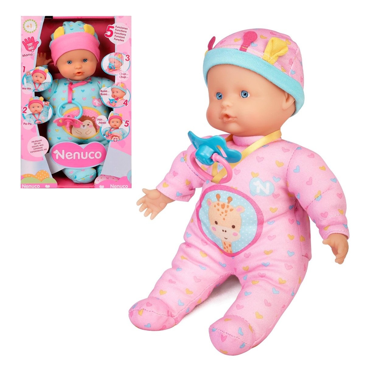 Muñeca Nenuco 5 Funciones De 30 Cms - Enterito Rosado